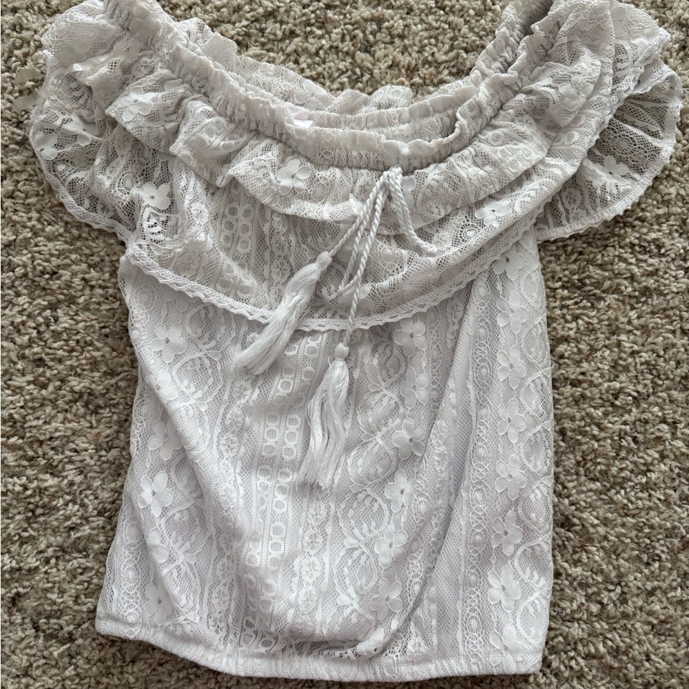 No Boundaries White Ruffled Tie Front Lace